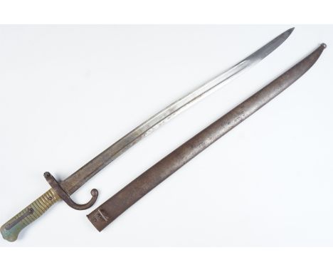 A French Mle 1866 bayonet for the Chassepot rifle, scabbard and bayonet having corresponding serials