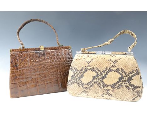 A vintage handmade ladies crocodile skin bag together with a handmade snake skin bag, latter (a/f)