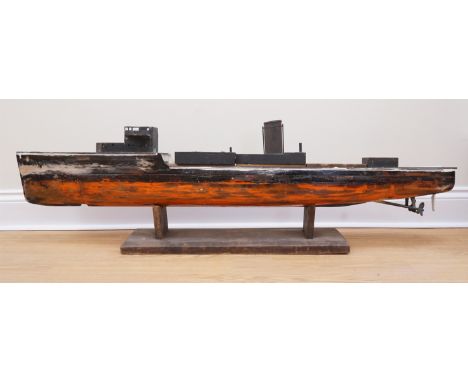 A part built wooden model boat, 135 cm