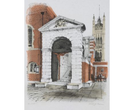 DAVID GENTLEMAN (b.1930) Westminster College, lithograph in colours, pencil signed in the margin and numbered 32/175, 56 x 46