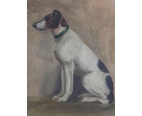 H * LEWIS Portrait of a Jack Russell seated upon his hind quarters, signed, oils on canvas, 38 x 28cm, unframed