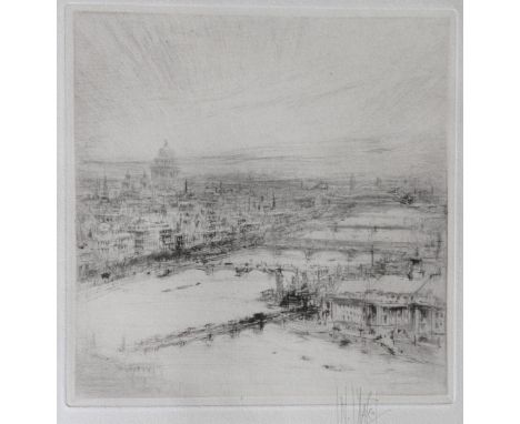 WILLIAM WALCOT (1874-1943) 'St Paul's from the Thames', etching, pencil signed in the margin, 13 x 12.5cm, mounted but unfram