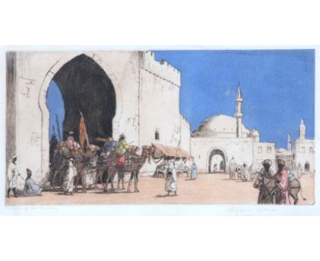 EDGAR L. PATTISON (b. 1872) 'Return of the Caravan', etching in colours, pencil signed and titled in the margin, 14.5 x 29cm