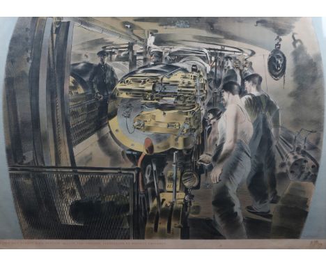 BARNETT FREEDMAN '15 Inch Gun Turret HMS Repulse August 1941', lithograph in colours printed by the Baynard Press for the Nat