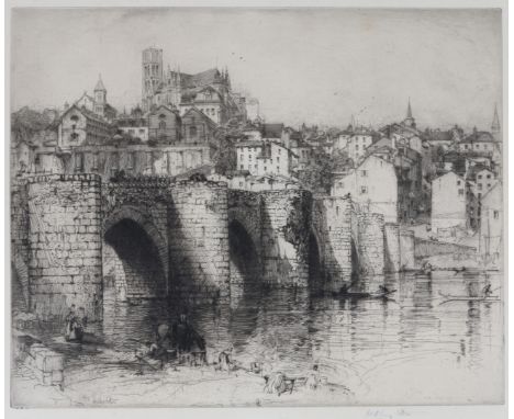 HEDLEY FITTON (1859-1929) Pont St. Etienne, Limoges, etching, pencil signed in the margin, 34.5 x 42cm