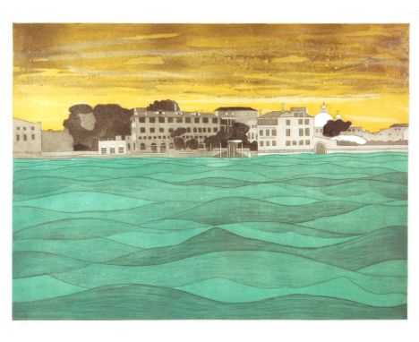 JOHN BRUNSDON (b. 1933) 'Hotel Cipriani, Venice', etching with aquatint in colours, pencil signed in the margin, titled and n
