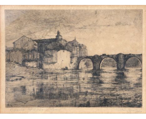ANTHONY GROSS (b. 1905) 'Miranda Del Ebro - Spain', etching, pencil signed, titled and dated 1926 in the margin, 18.5 x 26cm
