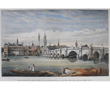 R MARTIN & CO 'A View of the West Side of London Bridge in the year 1823, after the removal of the water works from a drawing