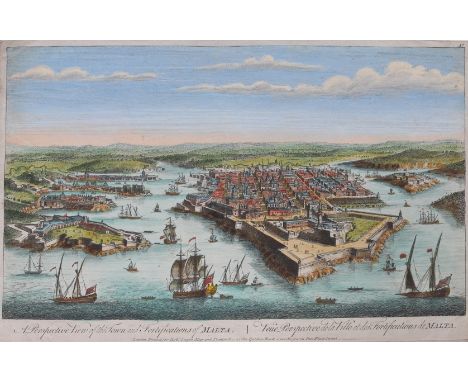 ROBERT SAYER (pubs) 'A Perspective View of the Town and Fortifications of Malta', engraving, hand-coloured, 26 x 40cm; five o