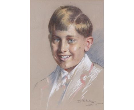 MARGARET LINDSAY WILLIAMS (Act. 1910-1960) Shoulder length portrait of a young boy, signed and dated 1932, pastels, 40 x 27cm