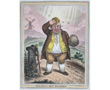 JAMES GILLRAY 'Dreadful Hot Weather', etching, hand-coloured on J Whatman ?1826 watermarked paper, 26 x 20.5cm; and six furth