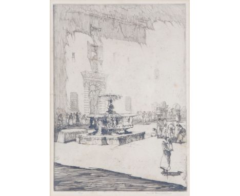 DAVID ROBERTSON (1834-1925) A continental fountain, possibly Italy, etching, pencil signed in the margin and numbered 38/75, 