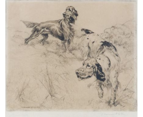 GEORGE VERNON STOKES (1873-1954) Pointers in a landscape, etching, pencil signed in the margin, 25 x 29cm; four colour prints