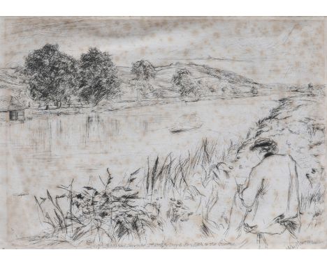 JAMES ABBOT MCNEIL WHISTLER A man seated drawing on the banks of a river, etching, published by Day & Son, 11 x 16cm; mounted