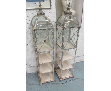 ORANGERY NIGHT LANTERNS, a pair, on stands, vintage style, white painted finish, 128cm H. (2)