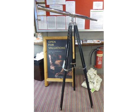 TELESCOPE ON STAND, vintage 1920s inspired design, on ebonised tripod, 160cm H.