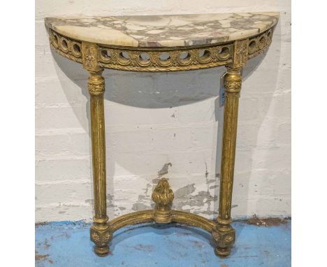 CONSOLE TABLE, late 19th/early 20th century, giltwood demilune with breche violette marble top, by C Blanc ... Paris, 62cm W 