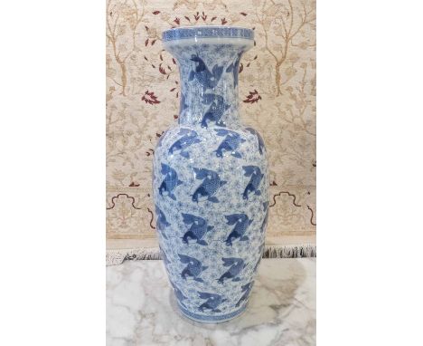 CARP VASE, Chinese blue and white ceramic, 64cm H.