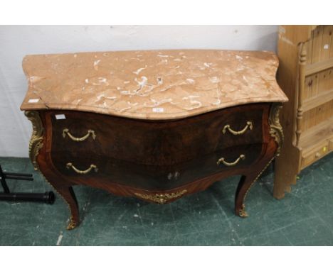 Marble top kingwood two drawer commode chest top cracked in places), height 84 cm, width 120 cm, depth 50 cm