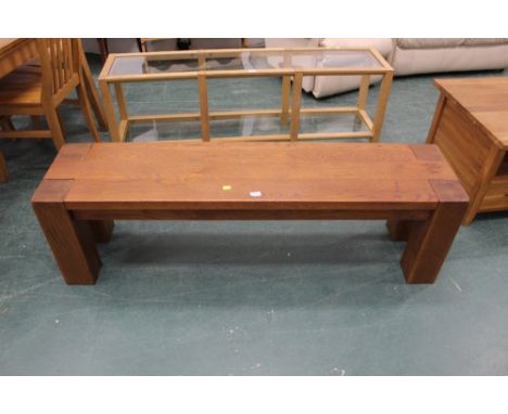 Heavy weight oak chunky square leg bench, height 45 cm, width 155 cm, depth 35 cm