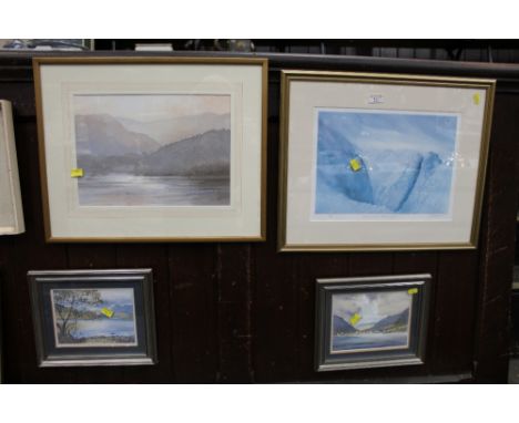 Limited edition print Scafell Summit towards Gable, signed Ken Longcake, and three Lake District watercolours  