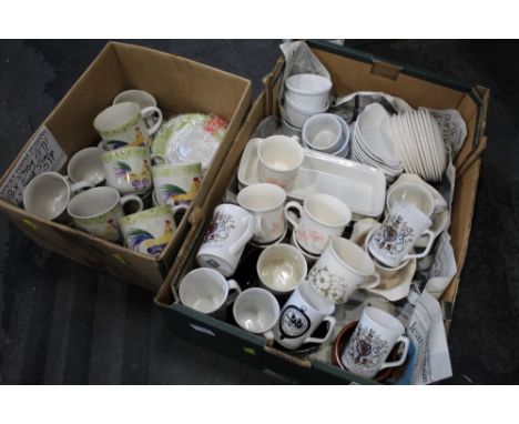 Two boxes of Scott's of Stow cockerel cups and saucers and part tea sets