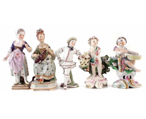 Collection of late 18th / 19th century figures, to include two Bow porcelain cherubs, on with anchor and sword mark, a Staffo