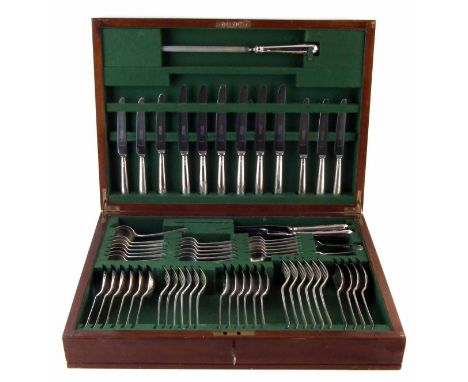 Silver six place setting canteen of cutlery, 63 pieces total, comprising entree forks, main forks, entree knives, main knives