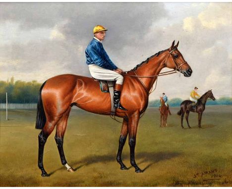 Alfred Wheeler (British, 1851-1932), The Racehorse St. Amant with Kempton Cannon up, Winner of the Epsom Derby 1904, signed J