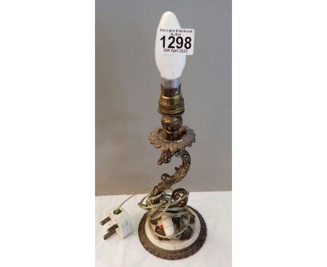 Bronzed cast iron ornate lamp in the form of a candlestick, H: 37 cm.  P&amp;P Group 2 (£18+VAT for the first lot and £3+VAT 