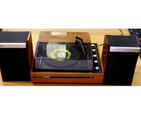 Deccasound 403 record player with 4 speed BSR deck and speakers, working at lotting. Not available for in-house P&amp;P