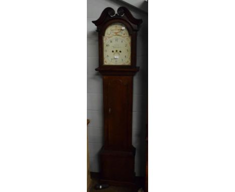 An oak thirty hour painted dial longcase clock, dial inscribed Lawley, Wellington, later case 