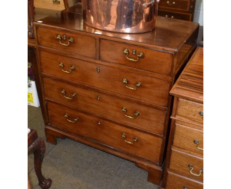 A George III mahogany straight-front chest, late 18th century, two short over three long drawers, raised on bracket feet, 92c