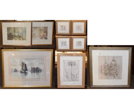 Harry Wanless (1873-1934) Boats at sea, signed and dated (18)99 watercolour, together with two prints, after William Russell 