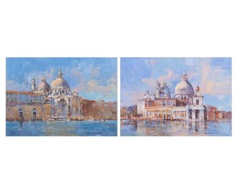 Tom Harland (British), Pair of Venice scenes, inscribed on backboard "Cooking towards: Santa Maria Della Salute" and "Dog and