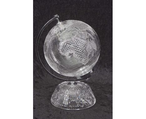 A Waterford Crystal desk-top globe, with chrome plated mounts, globe diameter approx 16cm, overall height 29cm29cm highgood c