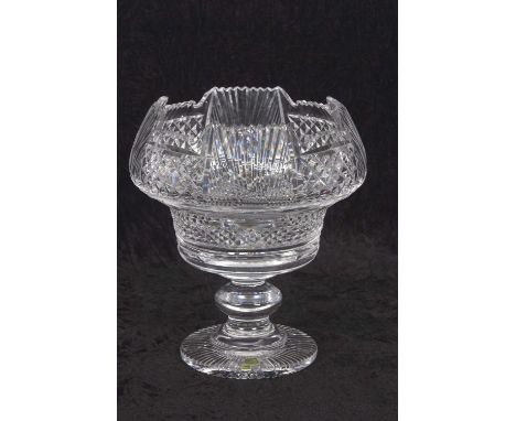 A large Waterford Crystal cut glass vase on a short baluster stem