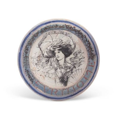 Quentin Bell (1910-1996) Painted Dish for Fulham Pottery the centre with an incised design of young girl with parasol within 