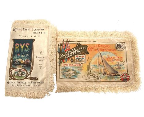 Rare Royal Yacht Squadron Regatta Firework Display Programmes on Silk 1900/1912 by James Pain, the first dated 9th August 190