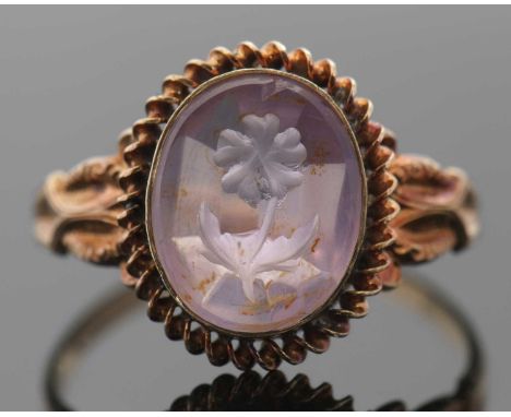 An amethyst ring from the shipwreck 'General Abbatucci' cargo, the oval amethyst intaglio ring in a rubover mount with rope t