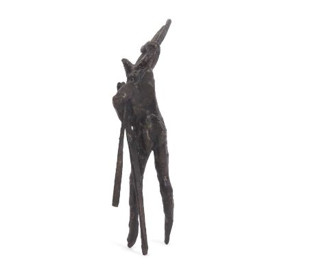 Laurence Edwards (B 1967): Patternated bronze of a stick man, engraved LE8/12, 24cm high