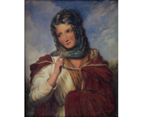 HARRIETT LOYD AFTER SIR GEORGE HAYTER, PORTRAIT OF 'ELLEN STANLEY A CELEBRATED GYPSY', INSCRIBED VERSO, WATERCOLOUR, 29.5 X 2