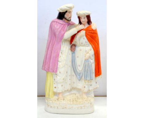 A STAFFORDSHIRE FLATBACK GROUP OF THE PRODIGAL'S RETURN, 34CM H, C1860 AND A STAFFORDSHIRE FLATBACK PORTRAIT FIGURE OF THE KI