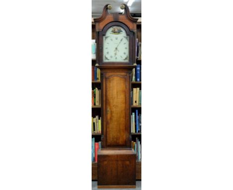 A GEORGE III THIRTY HOUR OAK AND INLAID LONGCASE CLOCK, THE BREAK ARCHED AND PAINTED DIAL INSCRIBED PARR, 218CM H, EARLY 19TH