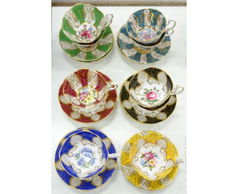 A PARAGON HARLEQUIN FLORAL TEA SERVICE, PRINTED MARK 