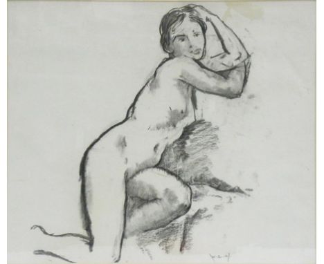 WILLIAM LEE HANKEY, FEMALE NUDE, SIGNED WITH INITIALS, CHARCOAL, 31 X 37CM, ANN ENFIELD, STUDIES AT ANTWERP, DATED JULY 3D AN