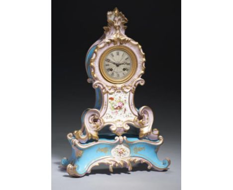 A FRENCH PORCELAIN MANTLE CLOCK AND PLINTH, C1850 the silvered dial inscribed LE ROY A PARIS in ormolu bezel above a panel of