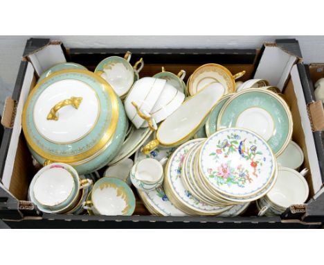 AN ANYSLEY ETCHED GILT TEA SERVICE, AN ANYSLEY PEMBROKE PATTERN TEA SERVICE, ETC 
