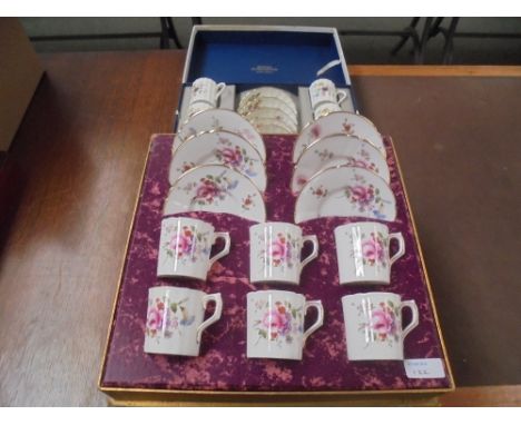 Royal Worcester bone china Roanoke pattern coffee set for 6 settings, boxed & a Royal Crown Derby "Posies" pattern coffee set