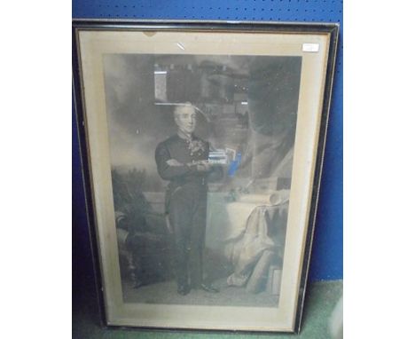 Art Deco gilt brass 8 day strutt clock in fitted case &amp; a black &amp; white engraving of Duke of Wellington